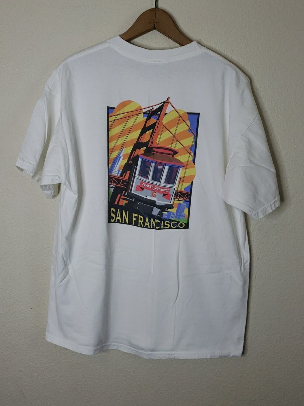 Vintage 90's Planet Hollywood San Francisco white T-shirt size LARGE Streetcar